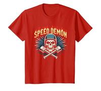 Speed Demon Hot Rod Skull per Gli Appassionati di Corse da Uomo Maglietta, Bambini, Rosso, 10 Anni