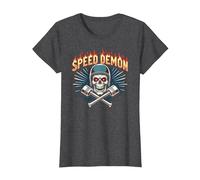 Speed Demon Hot Rod Skull per Gli Appassionati di Corse da Uomo Maglietta, Donna, Grigio Scuro, L