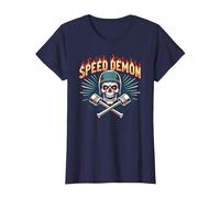 Speed Demon Hot Rod Skull per Gli Appassionati di Corse da Uomo Maglietta, Donna, Navy, XXL
