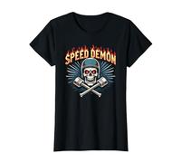 Speed Demon Hot Rod Skull per Gli Appassionati di Corse da Uomo Maglietta, Donna, Nero, S