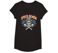 Speed Demon Hot Rod Skull per Gli Appassionati di Corse da Uomo Maglietta, Ragazze, Nero, XS