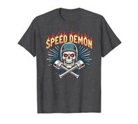 Speed Demon Hot Rod Skull per Gli Appassionati di Corse da Uomo Maglietta, Uomo, Grigio Scuro, S