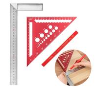 Speed Square, set di strumenti quadrati per la lavorazione del legno, 18,5 cm, righello triangolare rosso metrico con dritta, matita, righello triangolare versatile in acciaio inossidabile per