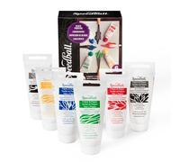 Speedball Set di inchiostri per stampa a blocchi di tessuto e carta, 6 tubetti da 37 cc, 35,4 g, blu, giallo, verde, bianco, nero, inchiostro per stampa a blocchi di tessuto, inchiostro bianco opaco,