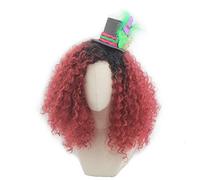 SpeedBeauty Parrucca riccia da donna, lunga, rossa, sfumata, nera, con accessori per cappello, parrucca per costume di Halloween