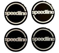 Speedline, coprimozzi adesivi per cerchi in lega, 4 pezzi, colore nero e argento, design a cerchio, 60 mm