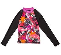 Speedo Bambina Printed Long Sleeve Sun Protection Rash Top Rash Guard Shirt, Nero/Rosa, 9-10 Anni