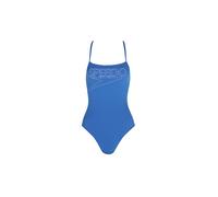 Speedo Donna Endurance+ Logo Thin Strap Swimsuit, BLK/GLCR GREY, 42