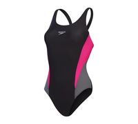 Speedo Costume Intero Medalist Hyperboom Allover, Resistenza al Cloro, Asciugatura Rapida Costume da Bagno per Bambina, Blu Navy/Rosa Elettrico/Rosa Fandango, 9-10 Anni