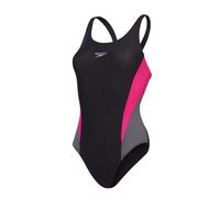 Speedo Costume Intero Medalist Hyperboom Allover, Resistenza al Cloro, Asciugatura Rapida Costume da Bagno per Bambina, Blu Navy/Rosa Elettrico/Rosa Fandango, 9-10 Anni