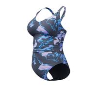 Speedo Shaping Printed V Neck Costume da Bagno Intero per Donna, Purple Mist, 34