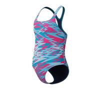 Speedo Hyperboom Print Medalist One Piece Costume da Bagno per Bambina, Blu, 6 Anni