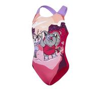 Speedo Infant Girl's Learn to Swim Printed Crossback Swimsuit | Chlorine Resistant | Recycled Fabric | Stretchy Fabric, Cherry Pink/Cupid Coral/Sweet Taro, 9-12 Months