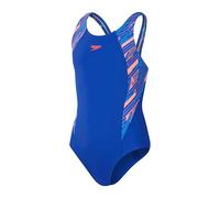 Speedo Junior Girl's HyperBoom Splice Muscleback Swimsuit | Swim Training | Chlorine Resistant, True Cobalt/Siren Red/Picton Blue, 9-10 Years