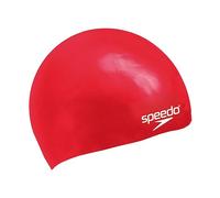 Speedo Junior Plain Moulded Silicone Swimming Cap | Dry Hair | Kids Swim, Red, One Size
