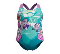 Speedo Learn to Swim Printed Crossback Costume da Bagno, Resistente al Cloro, Recycled Fabric, Tessuto Elastico Costume da Bagno per Bambina, Neon Violet, 4 Anni