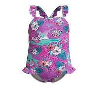 Speedo Learn to Swim Printed Frill Thinstrap Swimsuit | Chlorine Resistant | Quick Drying Costume da Bagno per Bambina, Neon Violet, 9 Mois-12 Mois