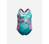 Speedo Learn to Swim Printed Crossback Costume da Bagno, Resistente al Cloro, Recycled Fabric, Tessuto Elastico Costume da Bagno per Bambina, Neon Violet, 6 Anni