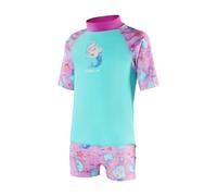 Speedo Set Maglia Rash a Manica Corta con Stampa e Protezione Solare per Bambine Piccole, Verde/Rosa, 6-9 Mesi
