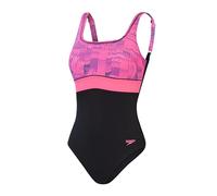 Speedo Shaping ContourEclipse Printed 1 Piece Costume da Bagno, Nero/Bloomious Pink/Cupid Coral, 46/22 Women's