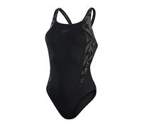 Speedo Women's HyperBoom Splice Muscleback Swimsuit | Classic Design | Quick Drying | Training | Fitness | Chlorine Resistant , Black/Oxid Grey/USA Charcoal, 28