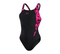 Speedo Women's HyperBoom Splice Muscleback Swimsuit | Classic Design | Quick Drying | Training | Fitness | Chlorine Resistant , Black/Electric Pink/Ecstatic Pink, 28