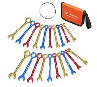 SPEEDWOX Set di 10 mini chiavi combinate metrica e SAE placcate in colore aperto e con estremità a scatola mini chiavi rivestite di colore con custodia portatile e anello grande (4-11 mm (5/32-7/16")