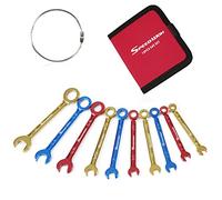 SPEEDWOX Set di 10 mini chiavi combinate placcate colorate, aperte e con estremità a scatola, rivestite di colore, set di mini chiavi combinate SAE, con custodia portatile e anello grande (5/32-7/16")