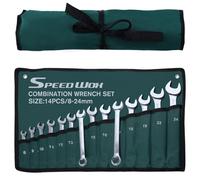 SPEEDWOX Set di 14 chiavi combinate metriche essenziali, metriche da 8 mm a 24 mm, 12 punti, in custodia arrotolabile, per casa, garage, in acciaio al cromo vanadio, finitura cromata a specchio