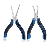 SPEEDWOX Set di 2 mini pinze ad ago con becco liscio e piegato, con ganascia seghettata, pinze ad ago angolato per la creazione di gioielli, pinze per la rimozione dell'ago, pinza da pesca