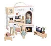 Speedy Monkey Accogliente casa delle bambole soggiorno set da gioco con coniglietto - Divano in miniatura in legno FSC, TV - gioco di finta fattoria completamente arredato accessori per bambini