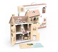 Speedy Monkey Flowers Cottage Starter Set: elegante casa delle bambole in legno, bella casa da gioco multicolore, certificata FSC, include mobili, giocattoli in legno per bambini