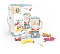 Speedy Monkey Frullatore giocattolo in legno, include coperchio in legno, coltello, tazza, cannuccia e pezzi di frutta, accessori da cucina per ragazzi e ragazze, cucina giocattolo per bambini, cucina