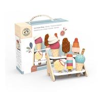 Speedy Monkey Gelateria - Giocattoli per bambini, include 6 gelati vivaci, supporto robusto, accessori, cibo giocattolo facile da pulire, giocattoli da cucina in legno certificati FSC, dai 3 anni in