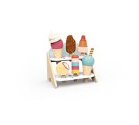 Speedy Monkey Gelateria - Giocattoli per bambini, include 6 gelati vivaci, supporto robusto, accessori, cibo giocattolo facile da pulire, giocattoli da cucina in legno certificati FSC, dai 3 anni in
