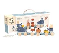 SPEEDY MONKEY Ocean Train Stacker per bambini dai 12 mesi in su, giocattolo impilabile e smistamento in legno, 15 pezzi, treno a tema mare, per camminare e gattonare, regalo per bambini con motore
