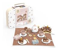 Speedy Monkey Set da tè per compleanno, include teiera, tazze, piattini, cibo da gioco e coperta con custodia, legno certificato FSC di alta qualità, vernice atossica sicura e bordi lisci, fantastici
