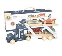 SPEEDY MONKEY Trasportatore per auto in legno, rimorchio a due piani con 4 auto colorate, giocattoli per bambine di 2 anni, giocattoli per bambini di 3 anni e giocattoli per bambini di 4 anni,