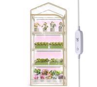 SpeePlant Mini serra da interni con luce crescente, scaffale per piante a 4 livelli con luce da 4 m e 20 W a spettro completo con timer per l'avvio dei semi, finestra di ventilazione e tasca inferiore