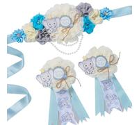 Spelable Confezione da 3 spille con elefante e scritta in lingua inglese "Daddy to Be", per feste premaman, fascia per ombelico, regalo per rivelare il sesso a mamma e papà (blu)