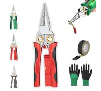 Spellafili elettrico 8 in 1, spellafili in acciaio inox 8 in 1 con tester di tensione, strumento multifunzionale per tagliare cavi, tirare, raschiare e premere (rosso)