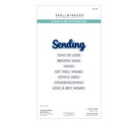 Spellbinders Set di timbri e fustelle trasparenti con scritta "Sending Smiles Sentiments" della collezione Wildflowers di Lisa Horton