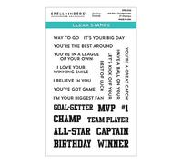 Spellbinders Set di timbri trasparenti All-Star Sentiments dalla collezione Game Day di Justine Dvorak