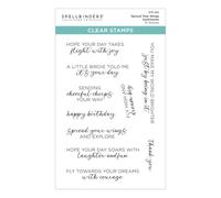 Spellbinders Set di timbri trasparenti con scritta "Spread Your Wings Sentiments" della collezione Cheerful Chirps