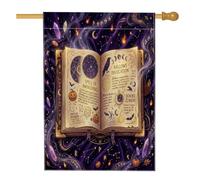 Spellbook - Bandiera per la casa, mistica fantasiosa zucche pipistrello, Halloween, viola, double face, decorativa, per esterni, prato, cortile, patio, ingresso, 71 x 101 cm