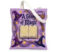 Spellbook - Borsa larga in tela, fantasiosa fantasia, cappelli da strega, scope, Halloween, viola, 33 x 38 cm, Viola, 13x15 Inch