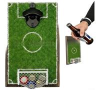Spelonify Apribottiglie da parete con campo da calcio, apribottiglie creativo in metallo a tema calcio per accessori per grotte, decorazione per la casa bar sportiva, verde