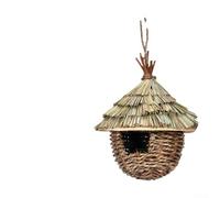 Spelonify Casetta per uccelli tessuta a mano, in paglia naturale, per giardino, decorazione rustica per esterni, spaziosa, 17 x 22 cm, pensile per patio e cortile