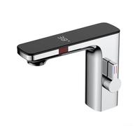 Spelonify Rubinetto con sensore per lavabo, con display digitale, automatico, miscelatore a mani, rubinetto per lavabo touchless, in ottone cromato, rubinetto per lavabo, erogatore caldo e freddo