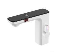 Spelonify Rubinetto con sensore per lavabo, con display digitale, automatico, miscelatore a mani, rubinetto per lavabo touchless, in ottone cromato, rubinetto per lavabo, erogatore caldo e freddo